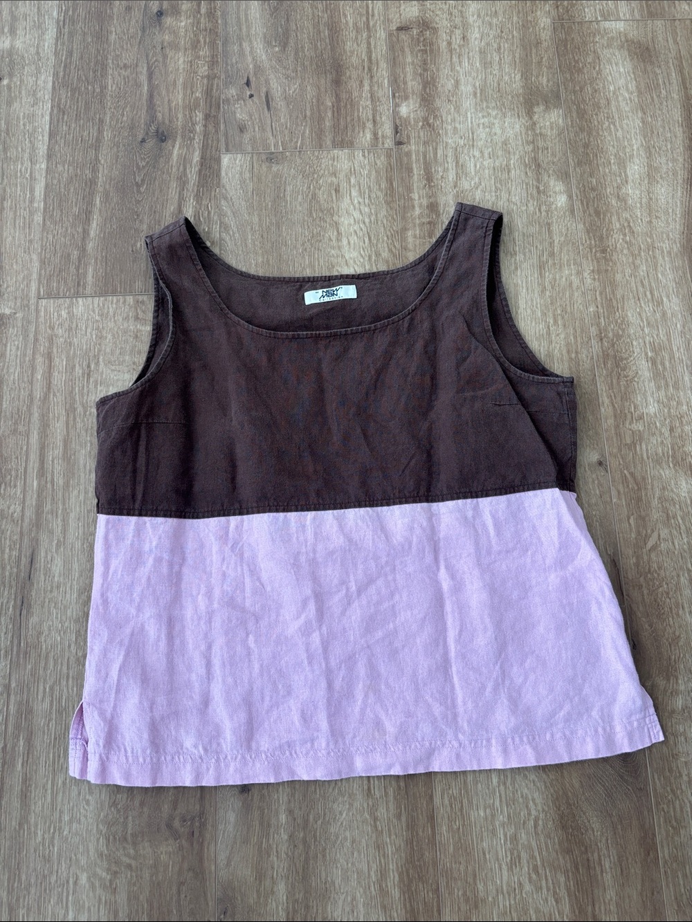 Two-Tone Brown and Lavender linen Sleeveless Tank Top by Newman Collection